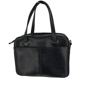 Vtg Liz Claiborne Black Leather Hand Bag Tote Purse Classic Simple Minimalist